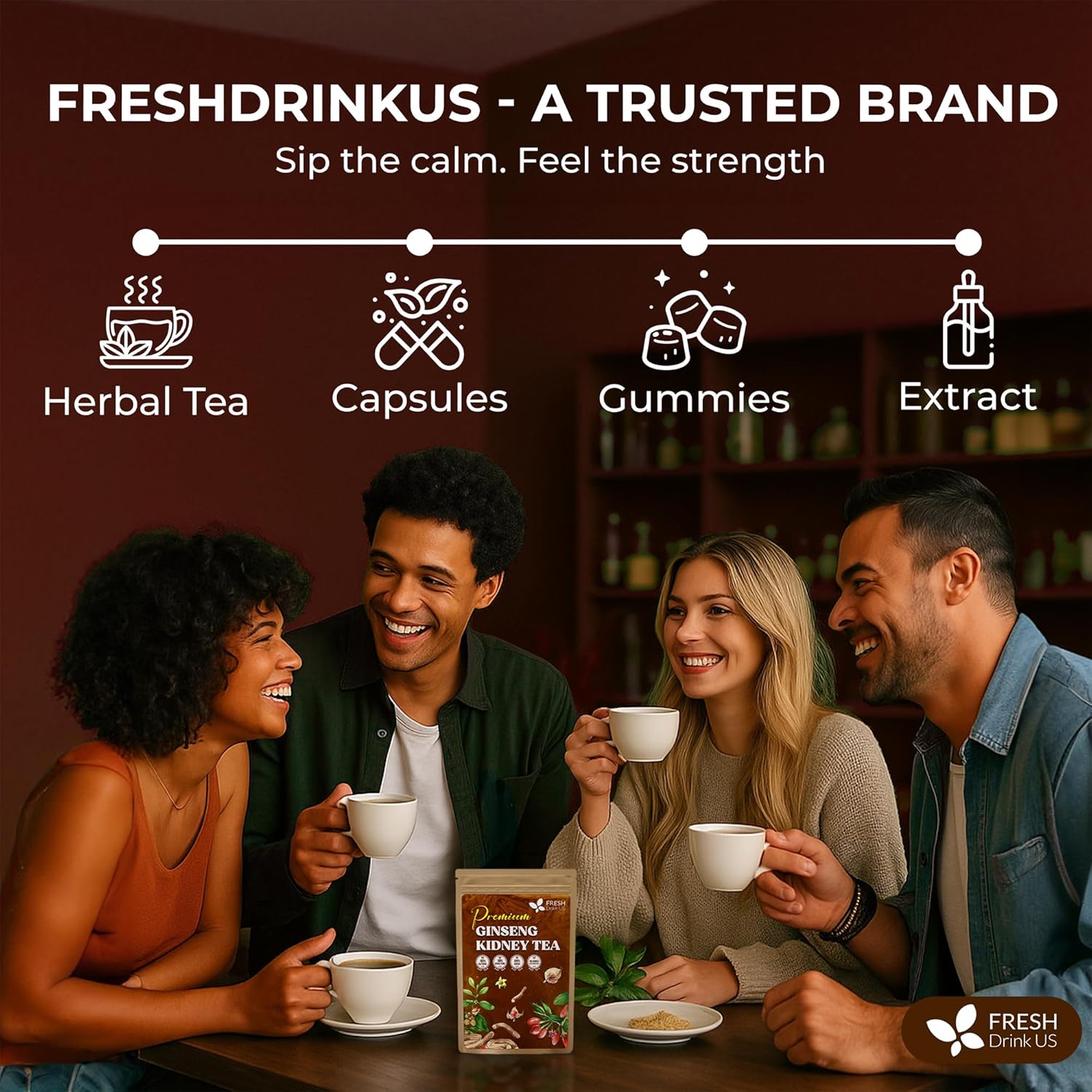 Ginseng 6 Treasures Kidney Tea, Super Kidney Cleanse Detox Tea For Men & Women, 100% Natural Roots & Berries | Caffeine-Free | Adaptogenic Blend for Energy, Wellness & Vitality Support